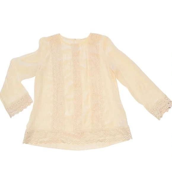 FSL + Apparel Ivory Lace Trim Boho Blouse Sz L Cottagecore Romantic Rayon Top - Picture 3 of 11